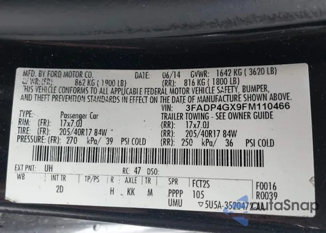 2015 Ford Fiesta St z USA, uszkodzony, nr VIN 3FADP4GX9FM110466